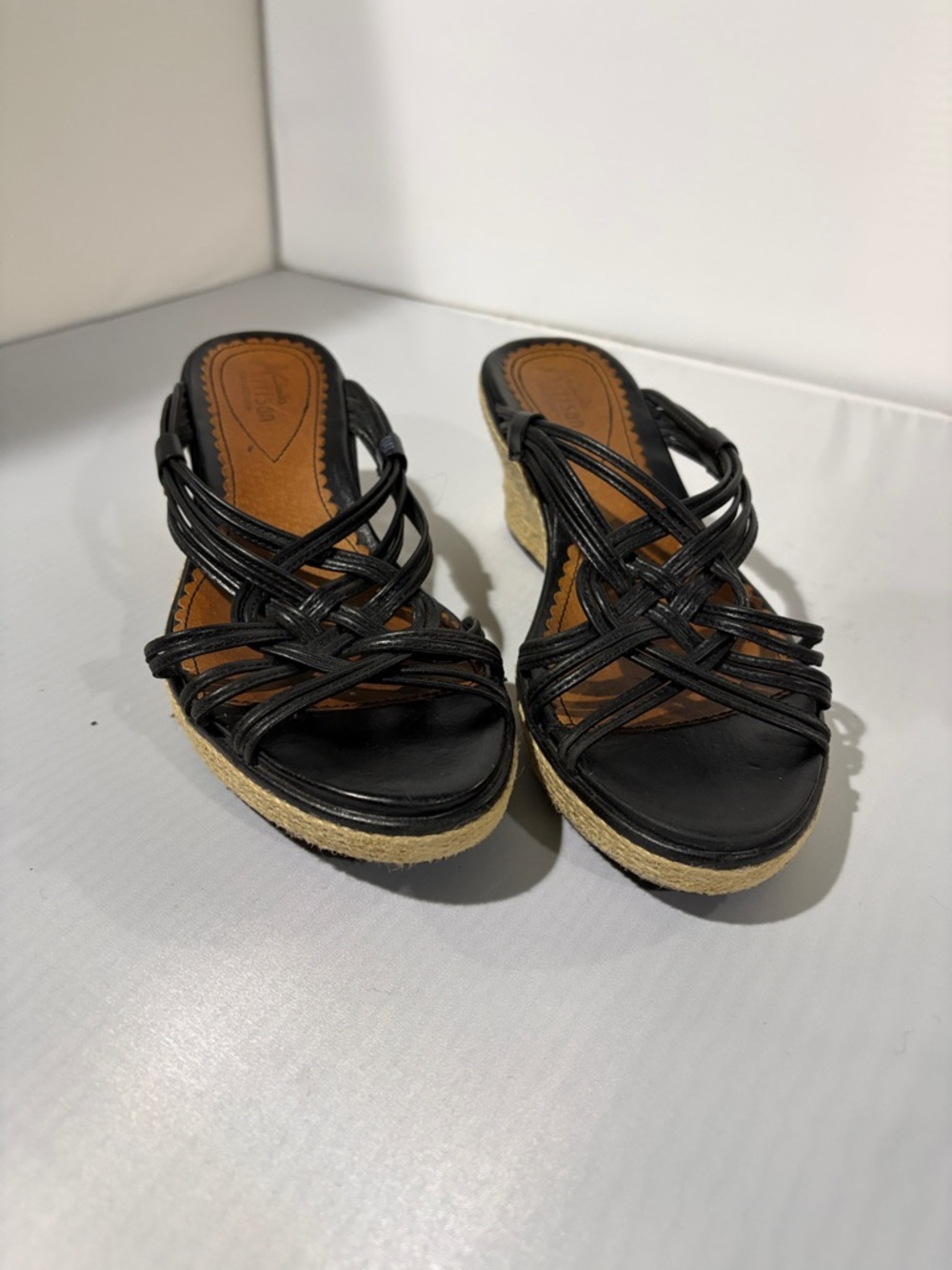 Artisan Black Strappy Wedge Sandals - Espadrille Detail - Picture 3 of 6
